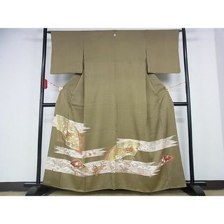 平和屋-こころ店■豪華色留袖　駒刺繍　舞扇花文　金彩　正絹　逸品　AAAD9863Atn(着物)