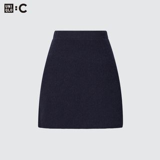 ユニクロ(UNIQLO)のユニクロ プレミアムラムスカート ネイビー(ひざ丈スカート)