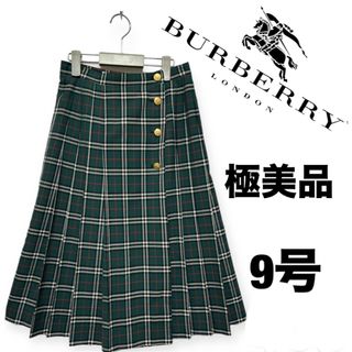 バーバリー(BURBERRY)の極美品　希少　バーバリー　緑　グリーン　チェック　スカート　金ボタン　9号(ひざ丈スカート)