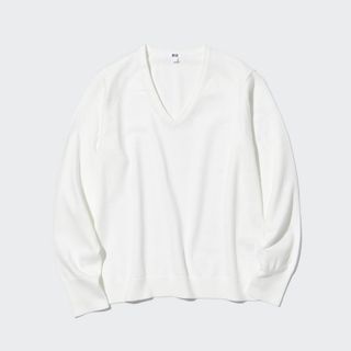 ユニクロ(UNIQLO)のユニクロ　ウォッシャブルコットンVネックセーター　長袖(ニット/セーター)