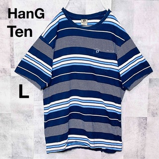 ハンテン(HANG TEN)のハンテンTシャツ　マルチボーダー　ポケットロゴ　Lサイズ　ネイビー　ブルー(Tシャツ/カットソー(半袖/袖なし))