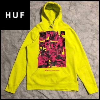 ★美品 HUF ハフ パーカー ネオンカラー イエロー プルオーバー フーディー