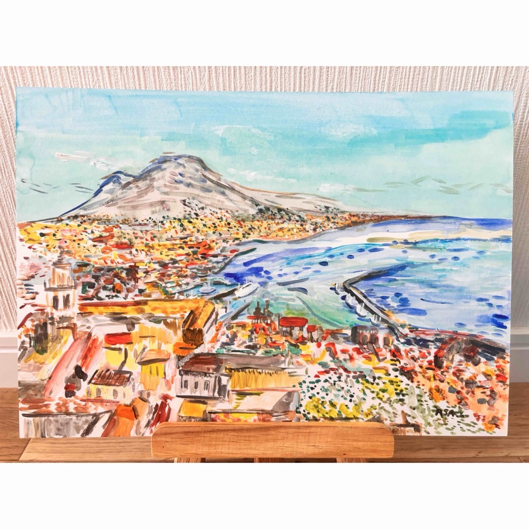 水彩画　A4  ナポリの海景 エンタメ/ホビーの美術品/アンティーク(絵画/タペストリー)の商品写真