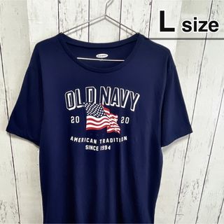 オールドネイビー(Old Navy)のOLD NAVY　Tシャツ　L　ネイビー　プリント　アメリカ　国旗　USA古着(Tシャツ/カットソー(半袖/袖なし))