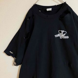 ギルタン(GILDAN)のダメージ雰囲気古着オーバーサイズボロTシャツtシャツグランジgrungetee黒(Tシャツ/カットソー(半袖/袖なし))