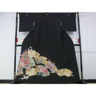 平和屋-こころ店■豪華黒留袖　駒刺繍　地紙重ね花文　金彩　正絹　逸品　AAAD8178Atn(着物)