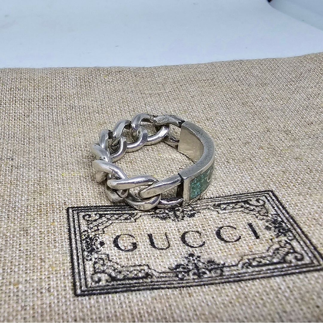 GUCCI - 【超レア廃盤品】GUCCI エナメル ロゴ チェーン リング GUCCI - 【超レア廃盤品】GUCCI エナメル ロゴ チェーン リング