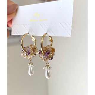 大人可愛い♡ラベンダーカラーぷっくりお花型のフープピアス(ピアス)