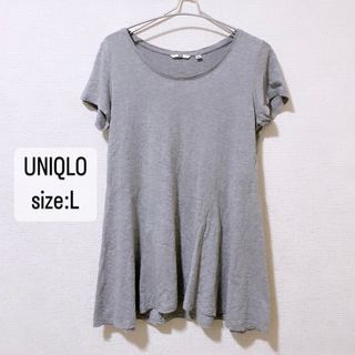 ユニクロ(UNIQLO)のUNIQLO   ユニクロ　ペプラムカットソー　半袖　グレー　L   (Tシャツ(半袖/袖なし))