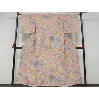 平和屋-こころ店■上質な小紋　お召地　鴛鴦風景花文　正絹　逸品　AAAD6811Bwt(着物)