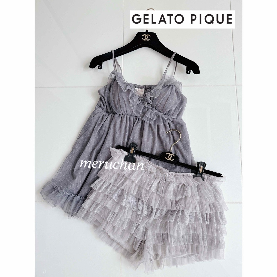 gelato pique(ジェラートピケ)の新品 ジェラートピケ♡チュールキャミソール＆ショートパンツ 上下セット 夏用 レディースのルームウェア/パジャマ(ルームウェア)の商品写真