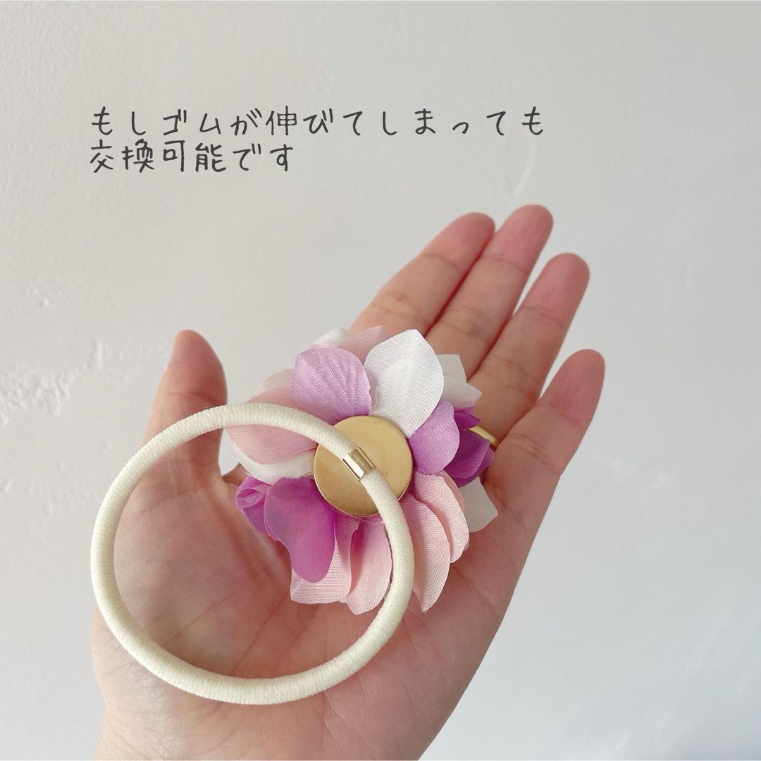 女の子の大好きをぎゅっと詰め込んだお花のヘアゴム  ハンドメイドのアクセサリー(ヘアアクセサリー)の商品写真