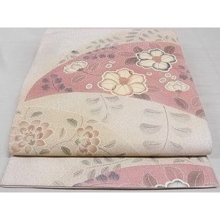 平和屋-こころ店■綴れ　太鼓柄袋帯　枝花文　銀通し地　正絹　逸品　AAAD9019Ajz(帯)