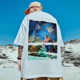 ビッグシルエット　絵画　ゆったり　ルーズシルエット　オーバーサイズ　キリスト(Tシャツ/カットソー(半袖/袖なし))