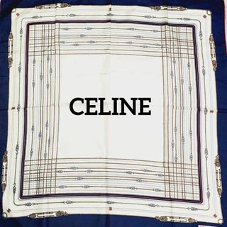 セリーヌ(celine)の★CELINE★ スカーフ 大判 ロープ フック チェック シルク ネイビー(バンダナ/スカーフ)