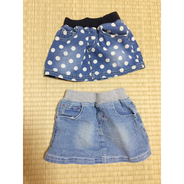 西松屋(ニシマツヤ)のお値下げ‼️デニムスカート♥️🇺🇸2枚セット キッズ/ベビー/マタニティのキッズ服女の子用(90cm~)(スカート)の商品写真