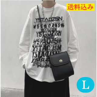 韓国 メンズ ロック プリント 長袖 Tシャツ ロンT ホワイト(Tシャツ/カットソー(七分/長袖))