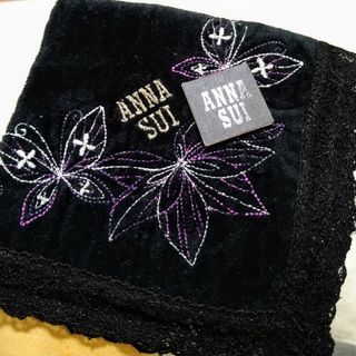 ANNA SUI　アナスイ　タオルハンカチ 刺繍 レース 蝶々 バタフライ 紫