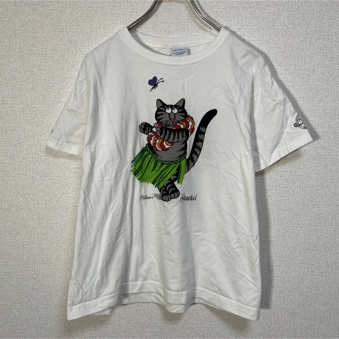 【クリバンキャット】半袖Tシャツ　アニマル　ネコ　フラダンス　白T　ハワイ74 メンズのトップス(Tシャツ/カットソー(半袖/袖なし))の商品写真