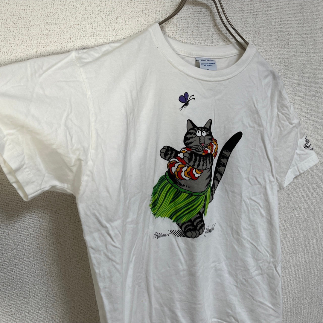 【クリバンキャット】半袖Tシャツ　アニマル　ネコ　フラダンス　白T　ハワイ74 メンズのトップス(Tシャツ/カットソー(半袖/袖なし))の商品写真