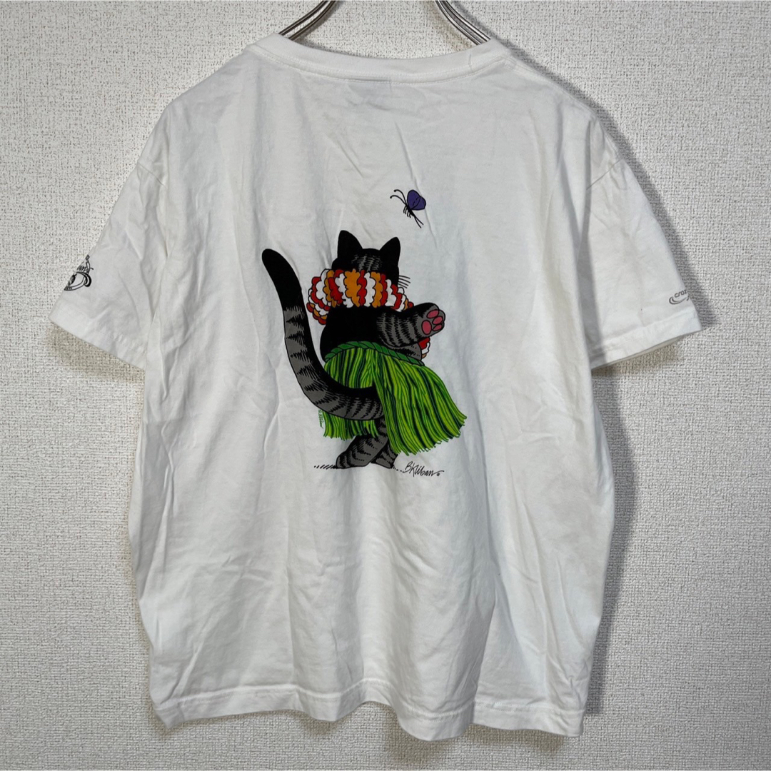 【クリバンキャット】半袖Tシャツ　アニマル　ネコ　フラダンス　白T　ハワイ74 メンズのトップス(Tシャツ/カットソー(半袖/袖なし))の商品写真