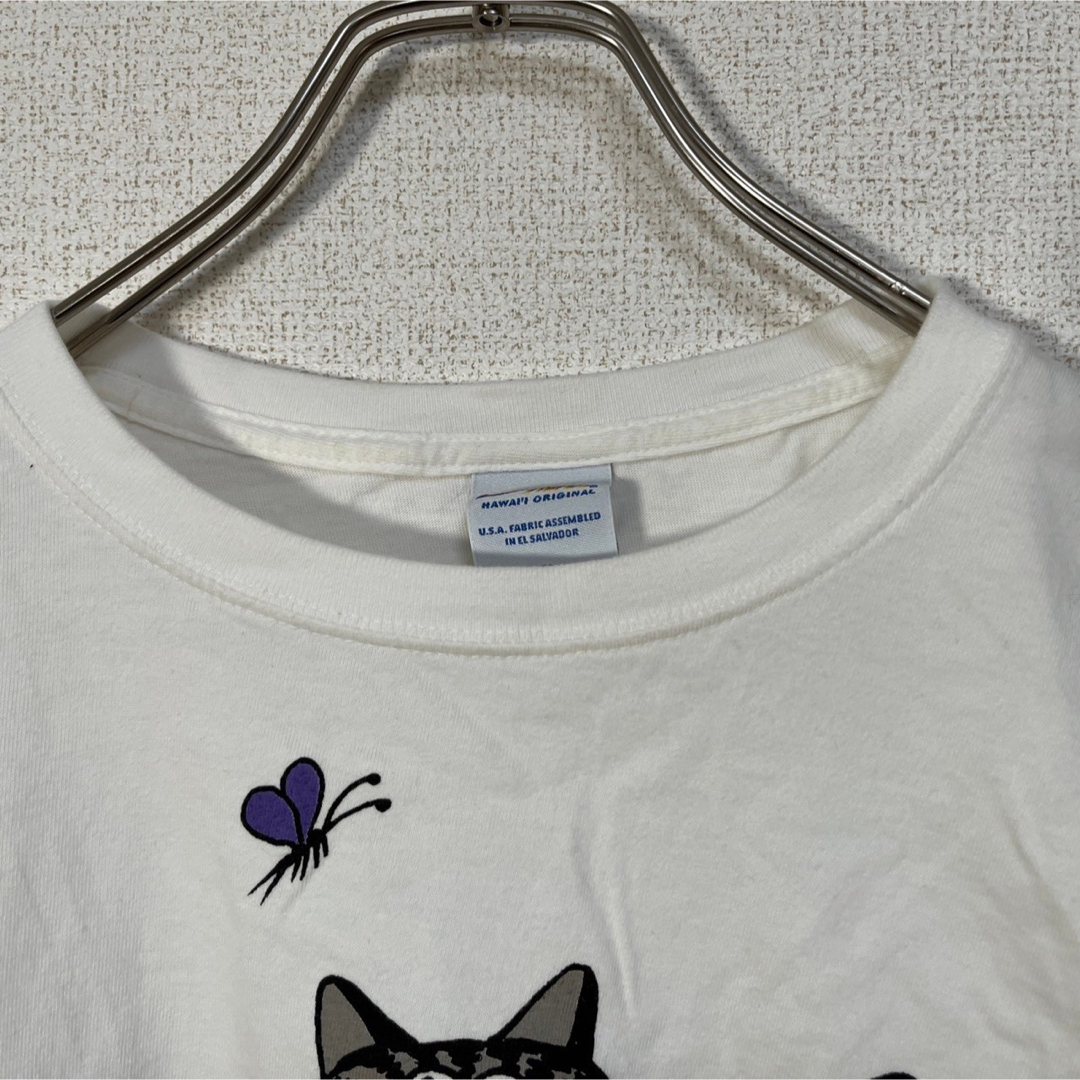 【クリバンキャット】半袖Tシャツ　アニマル　ネコ　フラダンス　白T　ハワイ74 メンズのトップス(Tシャツ/カットソー(半袖/袖なし))の商品写真