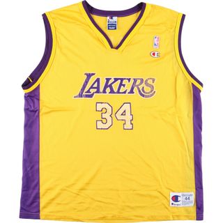 チャンピオン(Champion)の古着 90年代 チャンピオン Champion AUTHENTIC ATHLETIC APPAREL NBA LOS ANGELES LAKERS ロサンゼルスレイカーズ  Vネック メッシュ ゲームシャツ レプリカユニフォーム メンズL ヴィンテージ /eaa440578(Tシャツ/カットソー(半袖/袖なし))