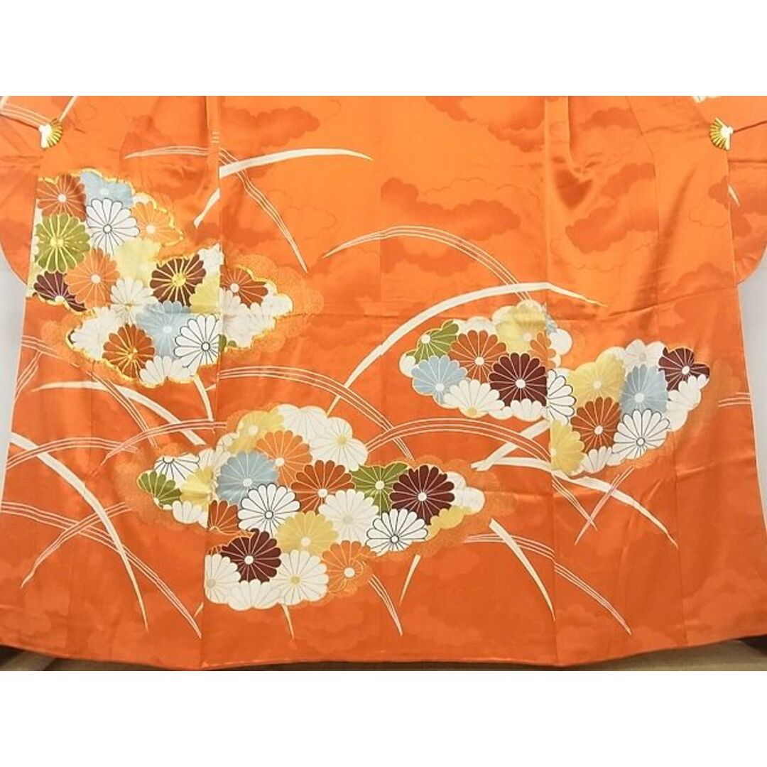 平和屋-こころ店■豪華振袖　駒刺繍　雲取り菊文　金彩　正絹　逸品　AAAD6940Bwt レディースの水着/浴衣(振袖)の商品写真