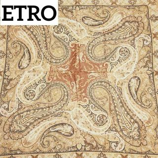 美品 ★ETRO★ ストール 大判 ペイズリー柄 ウール シルク ブラウン