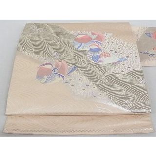 平和屋-こころ店◎九寸名古屋帯　流水鴛鴦花文　銀糸　正絹　逸品　AAAD1831Aog(帯)