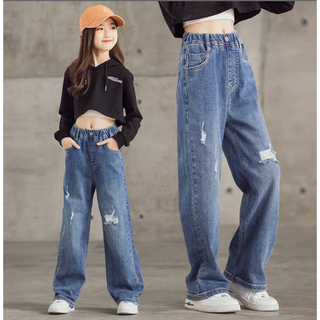 美品!韓国子供服　ダメージジーンズ　150(パンツ/スパッツ)