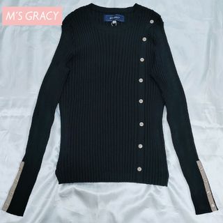 M'S GRACY - 【タグ付新品】♡エムズグレイシー♡ 美品 リブニット 収縮性 ボタン 黒 38