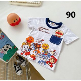 新品　アンパンマン　子供Tシャツ　半袖　90  青ポケット