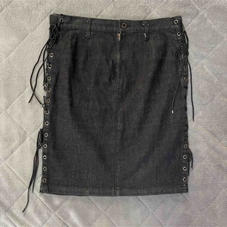ヒステリックグラマー(HYSTERIC GLAMOUR)のヒステリックグラマー　編み上げ　ブラックデニム　膝丈スカート　XL(ひざ丈スカート)