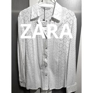 ザラ(ZARA)のZARA  コットン総レース長袖ブラウス　白　S(シャツ/ブラウス(長袖/七分))