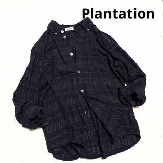 プランテーション(Plantation)のPlantation プランテーション シワ加工 シャツ ブラウス 日本製 紺(シャツ/ブラウス(長袖/七分))