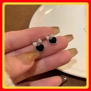 ⭐️フォロー割⭐️ピアス ブラック ハート 亜鉛合金 大人気 #C383-1(ピアス)