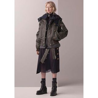 サカイ(sacai)の【美品 sacai】サカイ ウール×ナイロン切り替えスカート(ひざ丈スカート)