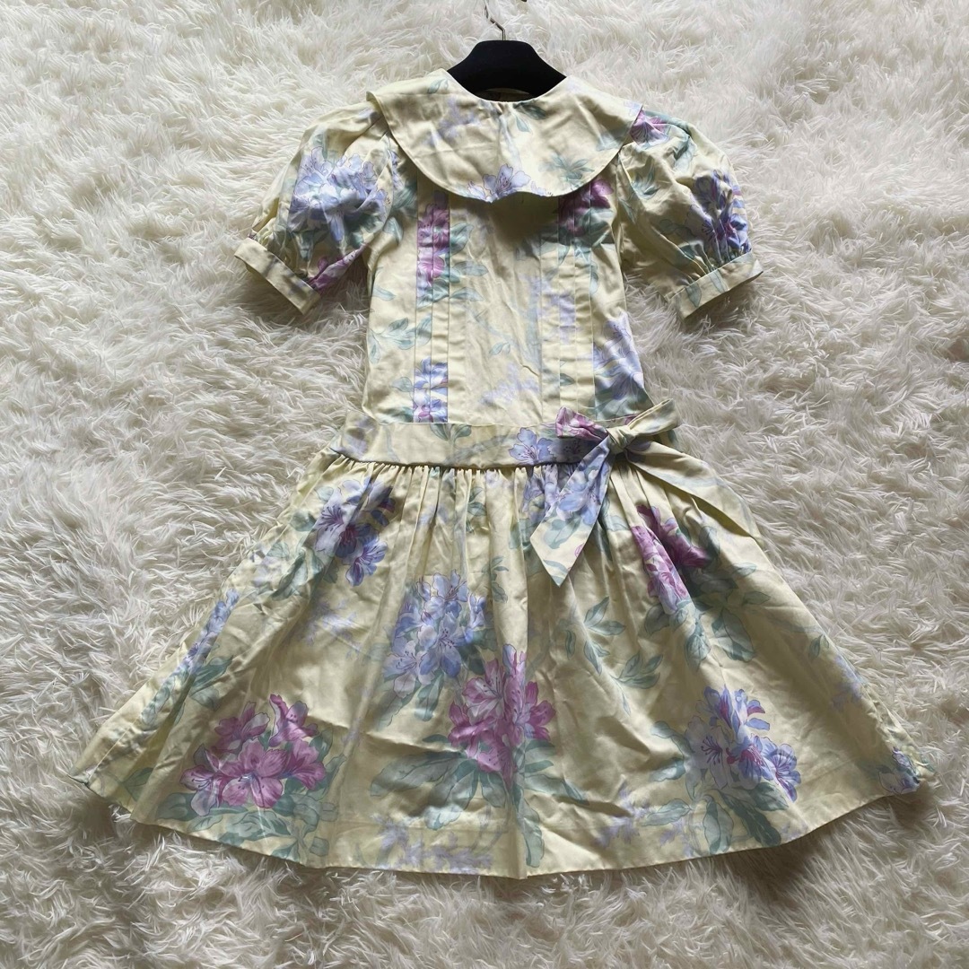 VINTAGE(ヴィンテージ)の希少　フレンチヴィンテージ　レトロ　フラワー　パフスリーブ　ミニドレスワンピース レディースのワンピース(ミニワンピース)の商品写真