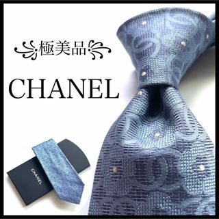 CHANEL - ꧁極美品꧂ 箱付き シャネル ネクタイ ココマーク チェーン 花柄 ブルー 光沢