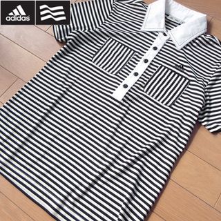 アディダス(adidas)の美品 M アディダスゴルフ レディース 半袖ポロシャツ ブラック(ウエア)