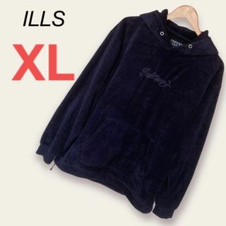 ILLS / イルズ　パーカー　トップス プルオーバー　XL　ネイビー　ベロア(パーカー)