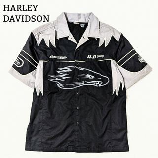 ハーレーダビッドソン(Harley Davidson)の良品 ハーレーダビッドソン ワークシャツ シャツ ロゴ 鷲 半袖 Ｍ 黒 グレー(シャツ)