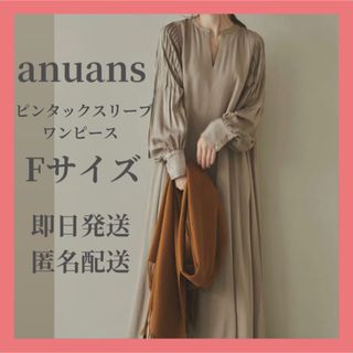 ánuans - アニュアンス anuans ピンタックスリーブワンピース ロング ベージュ 春秋