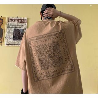 半袖 Tシャツ XL ビッグシルエット ペイズリー柄 ストリート ベージュ 韓国(Tシャツ/カットソー(半袖/袖なし))