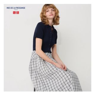 ユニクロ(UNIQLO)の新品 ユニクロ イネス リブポロカーディガン 半袖 S(カーディガン)