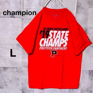 チャンピオン(Champion)のチャンピオンTシャツ　袖ロゴ　ワッペン　L 赤色(Tシャツ/カットソー(半袖/袖なし))