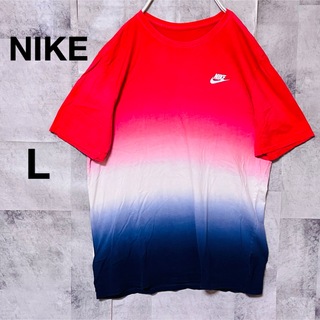 NIKE - ナイキTシャツ　グラデーション　L 胸ロゴ　赤　白　紺