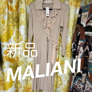 【MALIANI】新品 とろみフリルワンピース L(ひざ丈ワンピース)