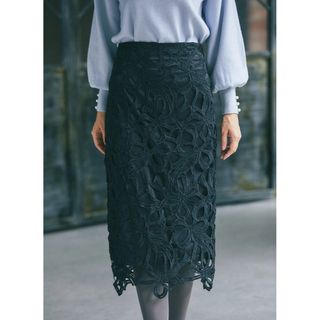 トッコクローゼット(TOCCO closet)のtocco closet リボンレースタイトスカート ブラック黒(ひざ丈スカート)